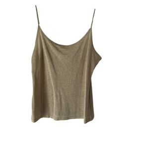 Y2k Gold Shimmer Tank Top Small Metallic Spaghetti Strap Lightweight‎ Party Cami